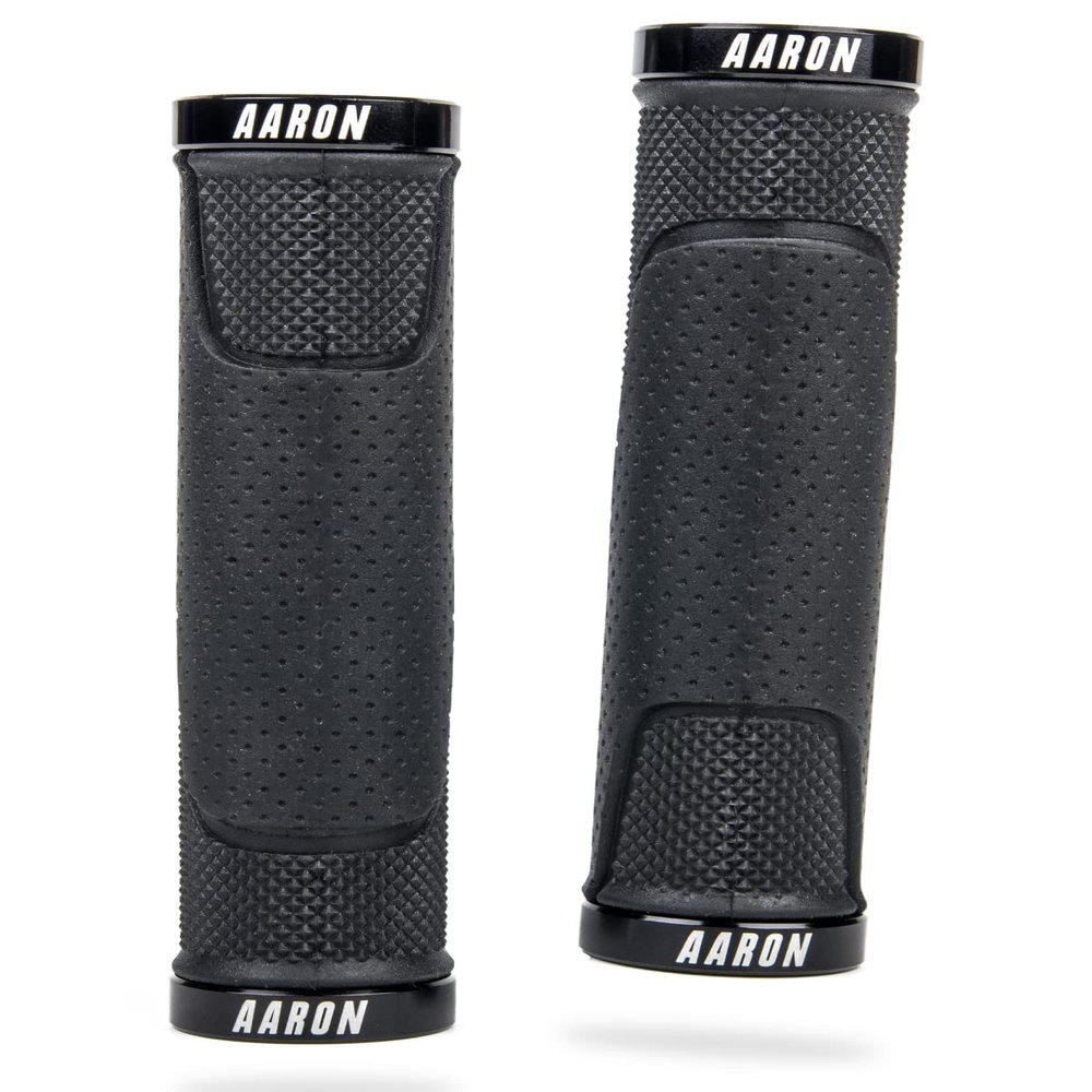 Aaron - Lock-on MTB Bike Grips - Non-Slip Rubber - Sporty and Trendy Design - Gel/with End Caps - for Mountain Bike/Mountain Bike/E-Bike/Fixie/Other - Black
