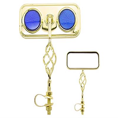 Rectangle Cage Mirror Gold with Blue Reflectors. Bike Mirror, Bicycle mirror, bike parts, bicycle parts