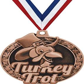 Turkey Trot Medals - 2" Turkey Trot Diecast Thanksgiving Medal Great for Third Place Turkey Race Medals and Turkey Awards 20 Pack