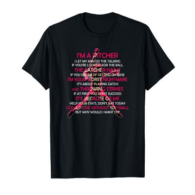 I'm A Pitcher Softball Pitcher's Prayer T-Shirt, Men, Black, Small