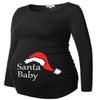 Maternity Christmas Shirt Long Sleeve Basic Top Ruch Sides Bodycon Tshirt Funny Santa Print Pregnancy Tee L view 1