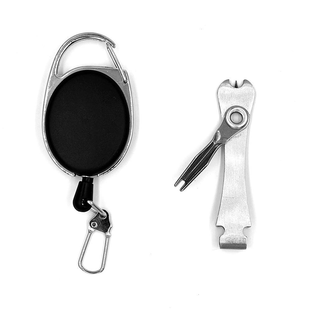 1Set Fishing Quick Nail Knot Tying Tool with Zinger Retractor 3 in 1 Fly Fishing Clippers Line Nipper Hook Sharpener Fly Tying Tackle Gear Fish Tackle Accessories (Silver 3 in 1 Knot Tool and Zinger)