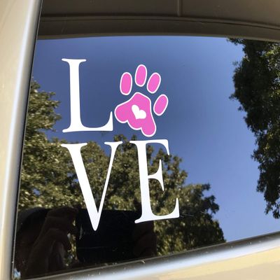 Love Dog Cat Paw Print with Heart Car Decal/Sticker Vinyl Bumper Sticker Decal Label Weatherproof