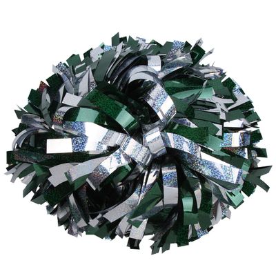 ICOCHEER Cheerleading Pom Poms Metalic Holographic Cheerleader 6 inch 1 Pair 2 Pieces (Green/Silver)