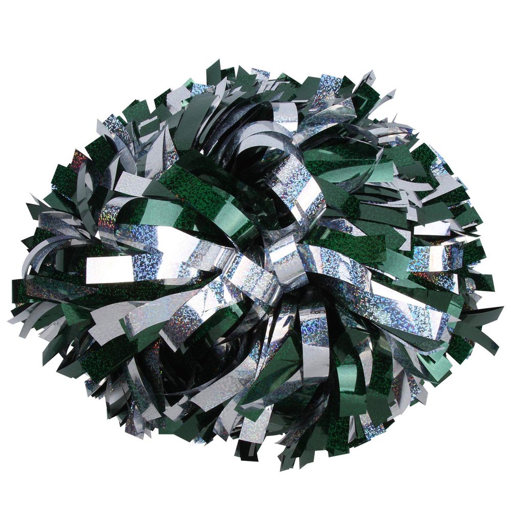 ICOCHEER Cheerleading Pom Poms Metalic Holographic Cheerleader 6 inch 1 Pair 2 Pieces (Green/Silver)