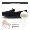 LA PLAGE Men's Moccasin Slippers Memory Foam Warm Plush House Slippers, Indoor Outdoor Comfortable Winter House Shoes 8 US Black view 4