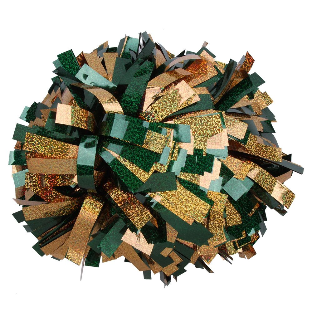 ICOCHEER Cheerleading Pom Poms Metalic Holographic Cheerleader 6 inch 1 Pair 2 Pieces (Green/Gold)