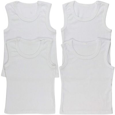 ToBeInStyle Boys' 4 Pack Double Hem Tank Tops - Ribbed White - 6-9 Months