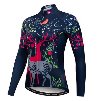 Cycling Long Sleeve Jersey Women Mountain Bike Jersey Shirts Road Bike Clothing MTB Tops Sportswear Blouse Fall Spring Blue Size XL