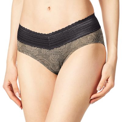 Calvin Klein Women's Plus-Size No Pinching No Problems Lace Hipster Panty Underwear, Toasted Almond/Black Swirl Pant, XXX-Large