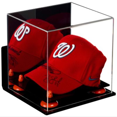 Better Display Cases Acrylic Baseball Cap Display Case with Mirror, Wall Mount and Orange Risers (A006-OR)