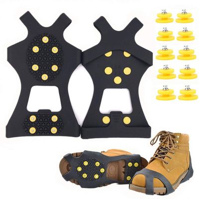 Fiersh Ice Cleats - Snow Grips Crampons Anti-Slip Traction Cleats Ice & Snow Grippers for Shoes and Boots - 10 Steel Studs Slip-on Stretch Footwear for Women Men Kids (Extra 10 Studs) (Small)