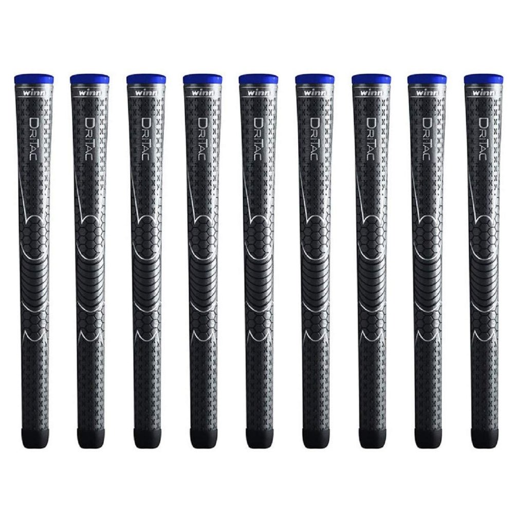Winn Dri-Tac Midsize (+1/16") Dark Gray - 9 Piece Golf Grip Bundle