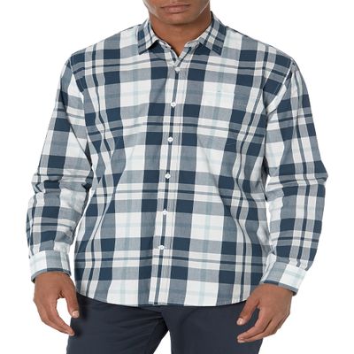 Amazon Essentials Men's Regular-Fit Long-Sleeve Casual Poplin Shirt, White Navy Large Plaid, XX-Large