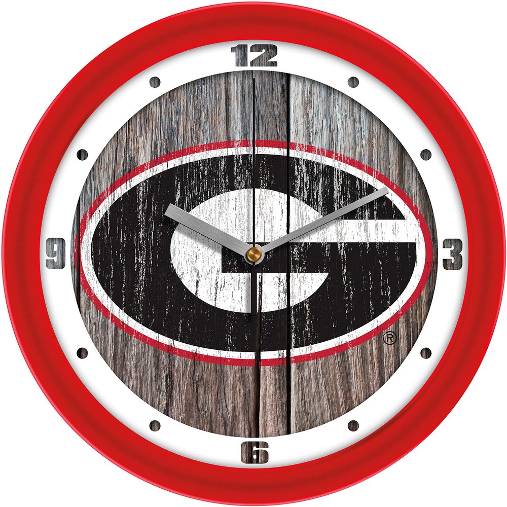 SunTime Georgia Bulldogs Wall Clock, Weathered Logo Print Art, Quiet Non Ticking Movement, 11.5"