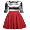 BI.TENCON Women Vintage Style Black and Red Striped Casual Swing Dress 3/4 Sleeve Retro Office Dress Plus Size 2XL view 1