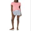 Amazon Essentials Women's Poplin Short and Sleep Tee Set, Blue Pink Floral, Small view 1