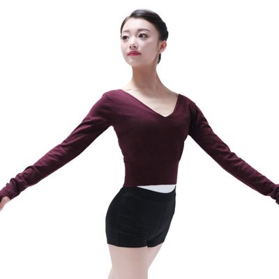 118146002 Girls Ballet V Neckline Sweater Practice Warm Up Tops Dancewear (L 170, Wine Red)