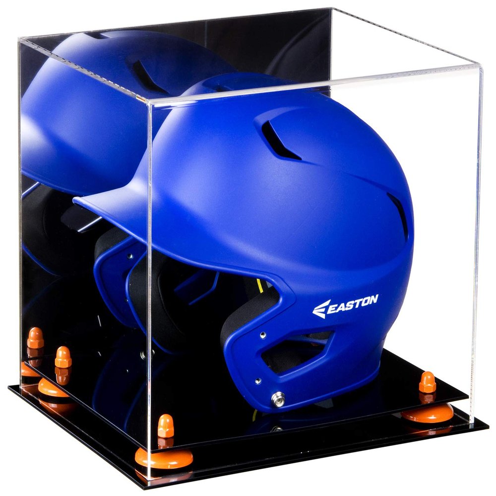 Acrylic Display Case for Baseball Batting Helmet Premium Baseball Display Case with Black Base and Polished Edges Durable Display Cases for Collectibles .Dim: 12.25" L x 10" W x 10.5" H (A012-OR)