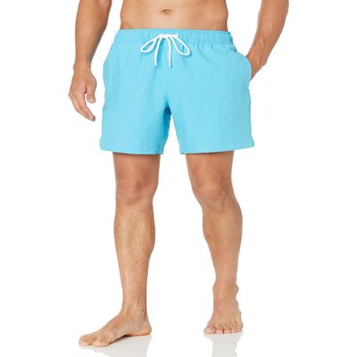 Amazon Essentials Men's Swim Trunks with Mesh Lining, Pockets, Drawstring Closure, Aqua Blue, Small