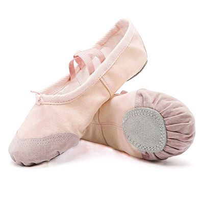 DoGeek Ballet Shoes for Girls Practise Ballet Slipper Dance Shoe Canvas Split Sole Ballet Shoes for Women Kids Toddlers Apricot Pink