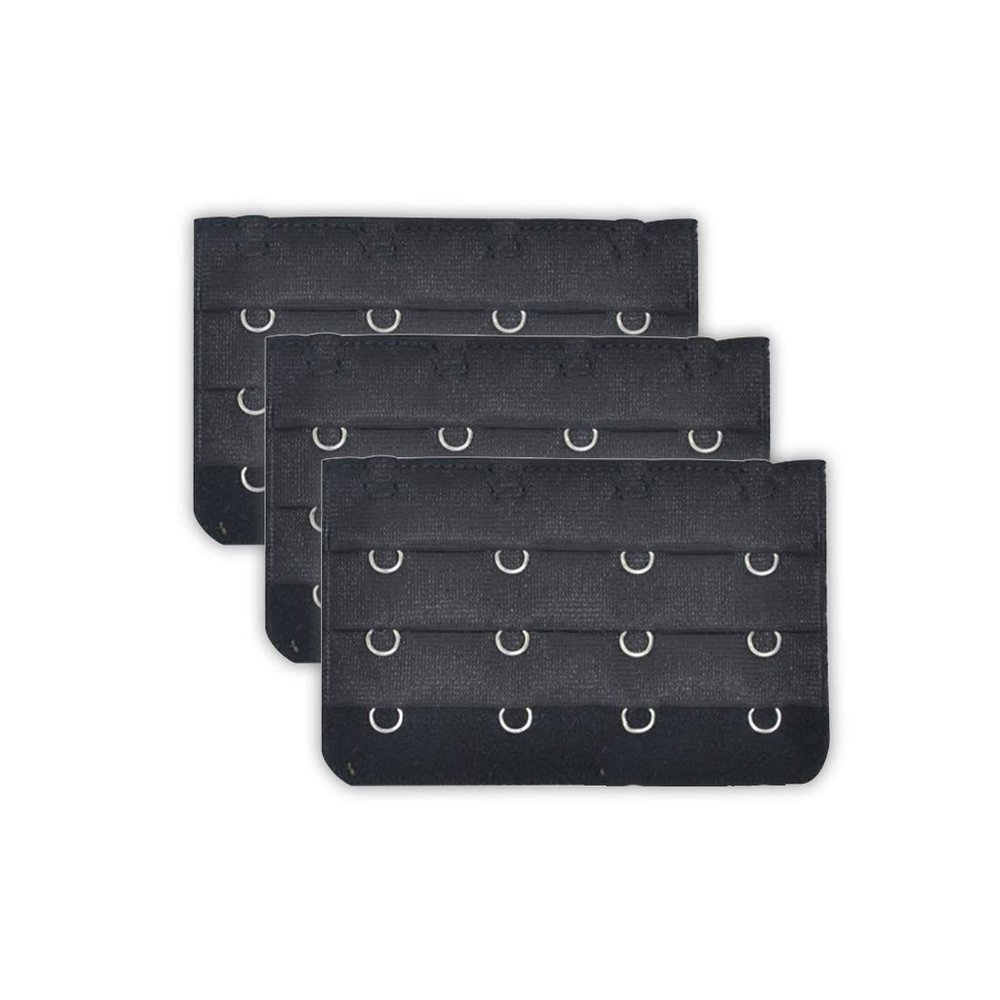 BCRoom Cotton Women Ladies 4 Hooks Bra Strap Extension Underwear Buckle Soft Comfortable 3 pcs Black
