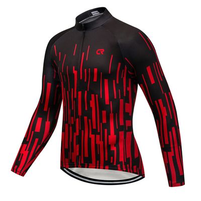 Coconut Ropamo CR Men's Long Sleeve Cycling Jersey with Zipper Pockets Bike Shirt Cycle Clothing Quick Dry Breathable (M, Red Stripe)