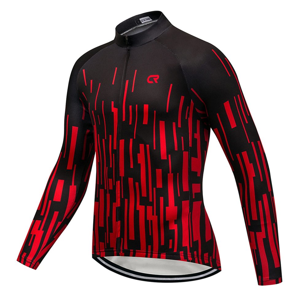 Coconut Ropamo CR Men's Long Sleeve Cycling Jersey with Zipper Pockets Bike Shirt Cycle Clothing Quick Dry Breathable (M, Red Stripe)