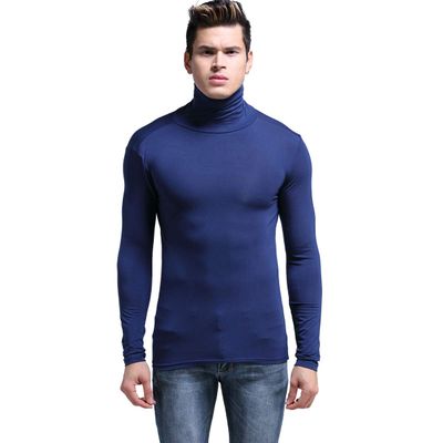 Ouruikia Men's Lightweight Thermal Shirts Modal Base Layer Turtleneck Long Sleeve Pullover Tops (Large, Blue)