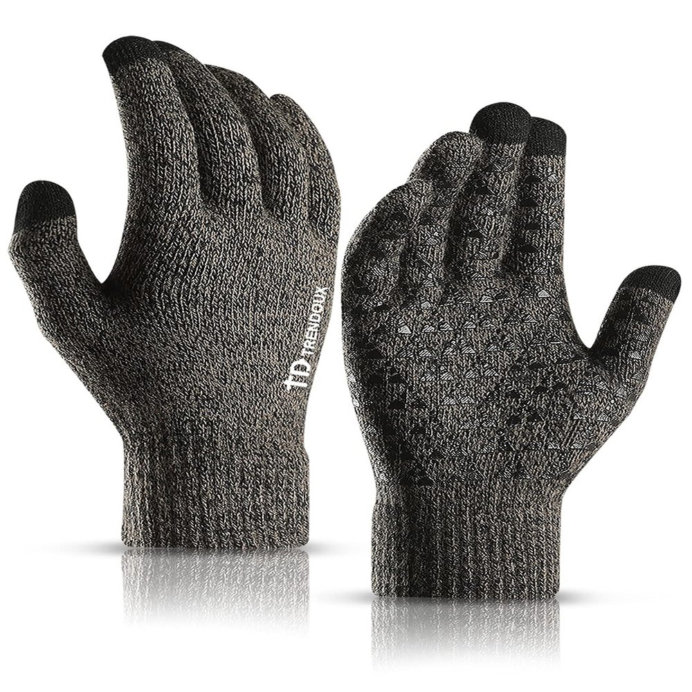 TRENDOUX Winter Gloves, Knit Touch Screen Glove Men Women Texting Smartphone Driving - Anti-Slip - Elastic Cuff - Thermal Soft Lining - Hands Warm in Cold Weather - Gray - M