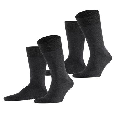 FALKE Men's Happy 2-Pack Socks, Cotton, Grey (Anthracite Melange 3080), 12.5-15, 2 Pairs