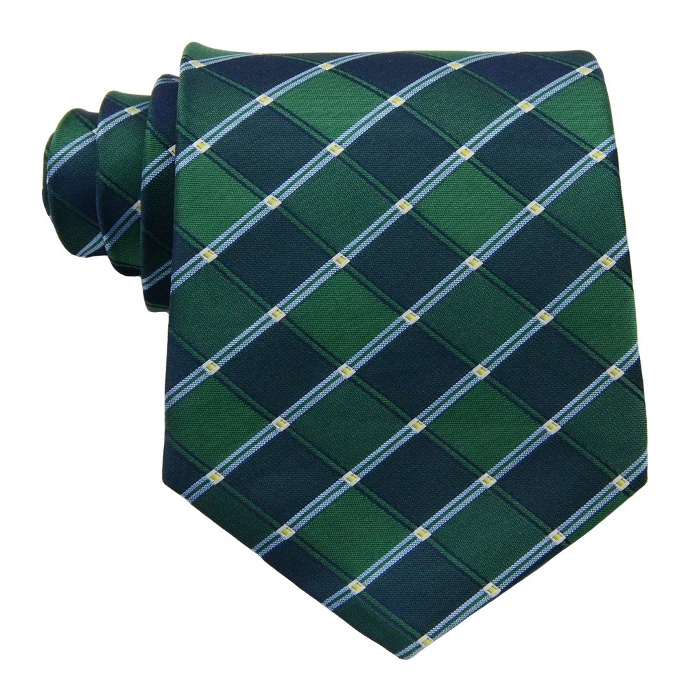Geotae Zerun New Classic Men's Plaids Checks Silk Tie Necktie (Dark Green)