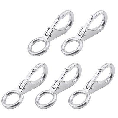 MroMax Fixed Eye Hook,304 Stainless Steel 0 Carabiner Lock Boat Clip Hook 98mm Length Silver Tone 5pcs