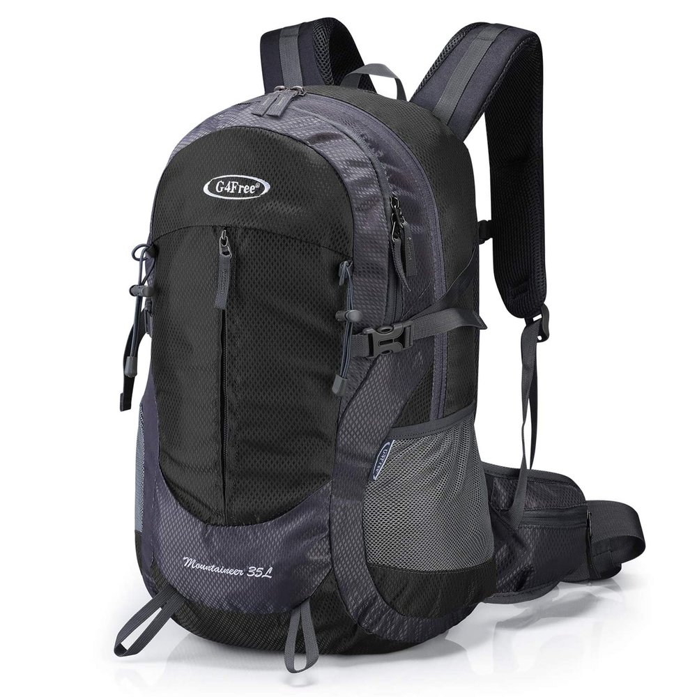 G4Free 35L Hiking Backpack Water Resistant Outdoor Sports Travel Daypack Lightweight with Rain Cover for Women Men (Black)