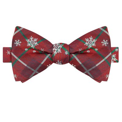 KissTies Mens Pre-Tied Christmas Bow Tie Red Snowflakes Plaid Bowties