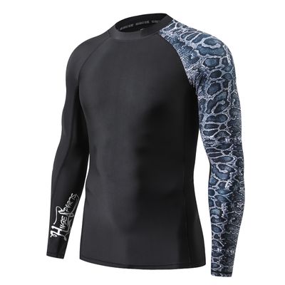 HUGE SPORTS Men's Splice UV Sun Protection UPF 50+ Skins Rash Guard Long Sleeves (Leopard Print, XL)