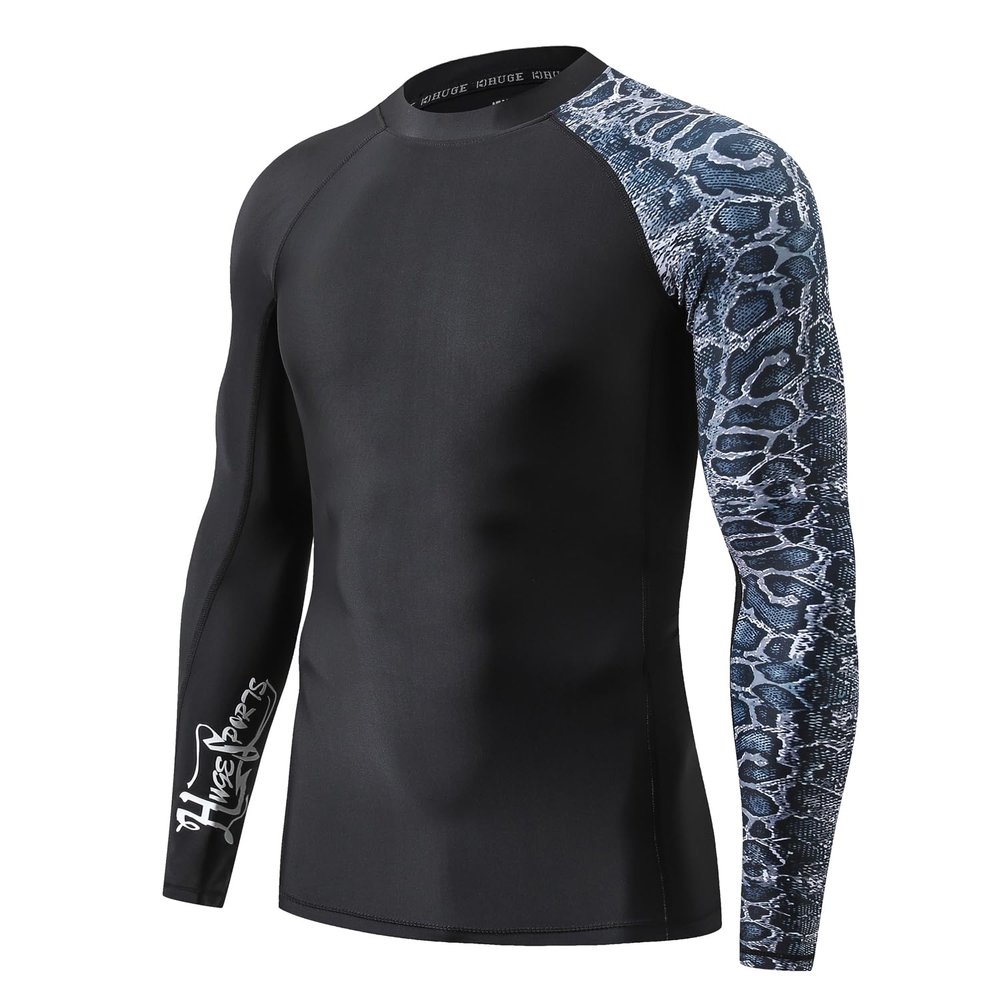 HUGE SPORTS Men's Splice UV Sun Protection UPF 50+ Skins Rash Guard Long Sleeves (Leopard Print, M)