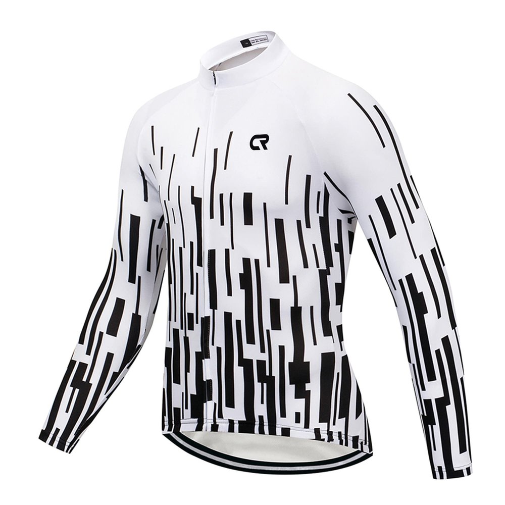 Coconut Ropamo CR Men's Long Sleeve Cycling Jersey with Zipper Pockets Bike Shirt Cycle Clothing Quick Dry Breathable (M, Black Stripe)