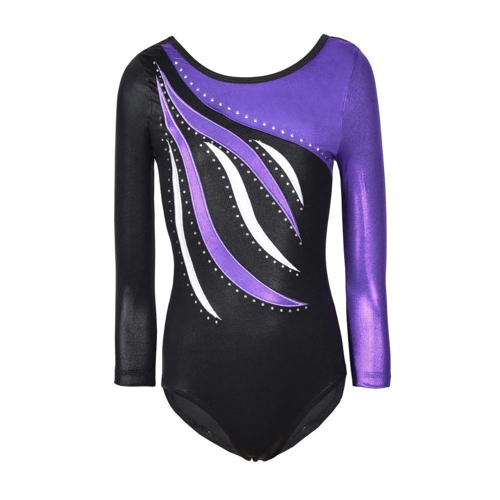 ESHOO Gymnastics Leotards for Girls, One-Piece Striped Gymnastics Ballet Leotards with Shinning Diamond Embroidered