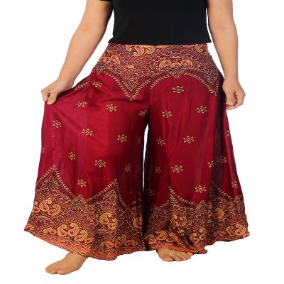 Lannaclothesdesign Palazzo Pants for Women Wide Leg Boho Harem Yoga Pants S M L XL Sizes(L, Burgundy Peacock Flower, Length 41 inches)