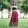 Lannaclothesdesign Palazzo Pants for Women Wide Leg Boho Harem Yoga Pants S M L XL Sizes(L, Burgundy Peacock Flower, Length 41 inches) view 3