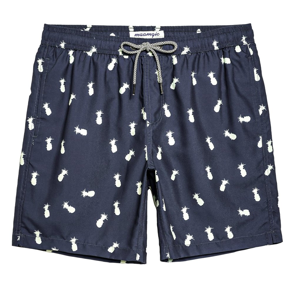 maamgic Mens Swim Trunks Quick Dry Swim Shorts with Mesh Lining Funny Swimwear Bathing Suits 7inch Pineapple Navy X-Large