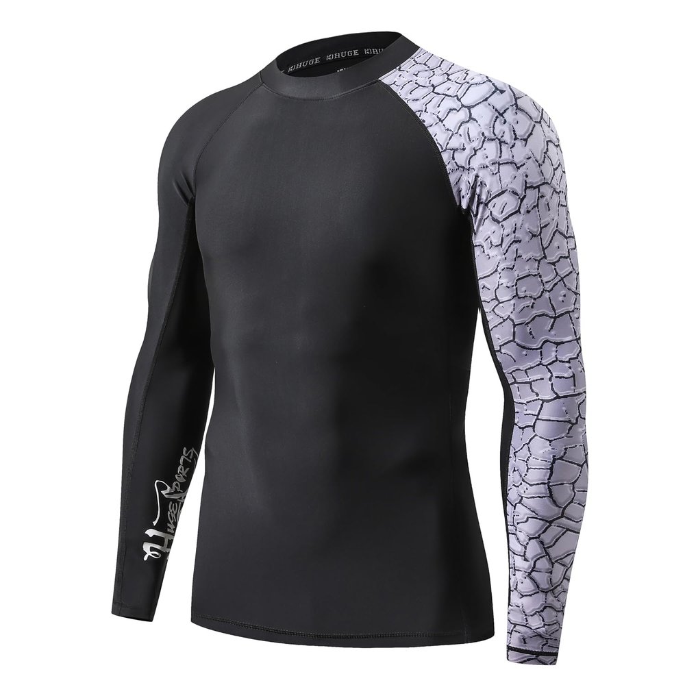 HUGE SPORTS Men's Splice UV Sun Protection UPF 50+ Skins Rash Guard Long Sleeves (Chapped, XL)