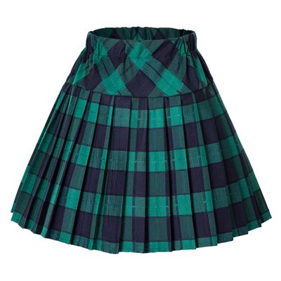 EXCHIC Women's A-Line Mini Skirt Stretchy High Waist Pleated Tennis Skirts Plaid School Uniform Dance Casual Wear (M, 5 Green)