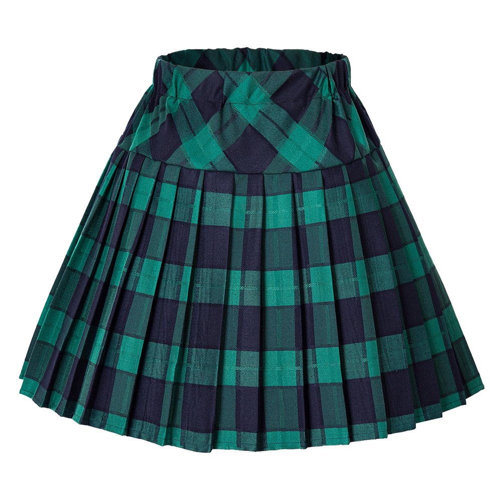 EXCHIC Women's A-Line Mini Skirt Stretchy High Waist Pleated Tennis Skirts Plaid School Uniform Dance Casual Wear (M, 5 Green)