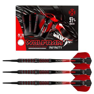 Harrows Wolfram Infinity 97% Tungsten Soft Tip Darts Set | 18g and 20g | Includes Supergrip Fusion Shafts and 100 Micron Prime Flights (20g)