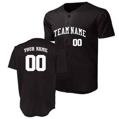 Custom Baseball Jersey - Front & Back/Name & Number (Black, Large)