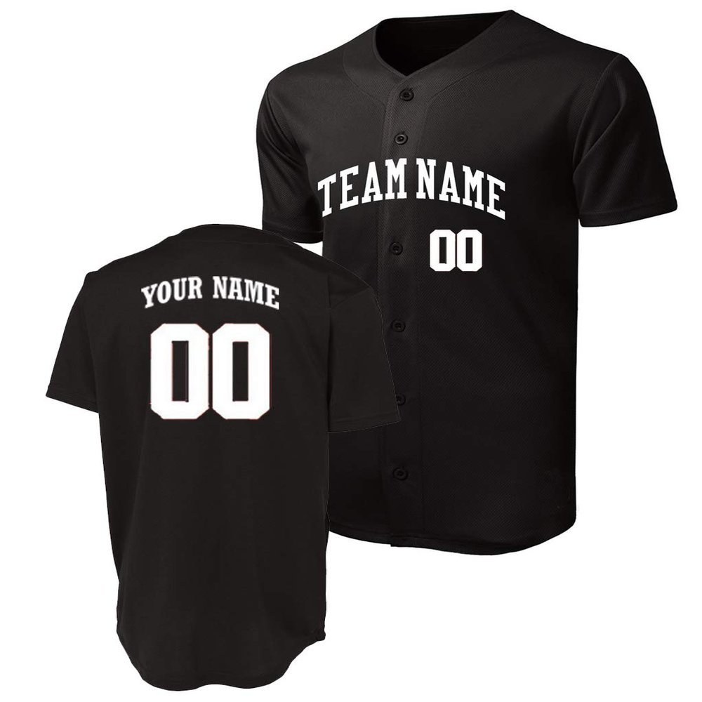 Custom Baseball Jersey - Front & Back/Name & Number (Black, Large)