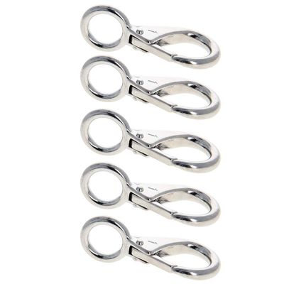 MroMax Fixed Eye Hook,316 Stainless Steel 0 Carabiner Lock Boat Clip Hook 70mm Length Silver Tone 5pcs