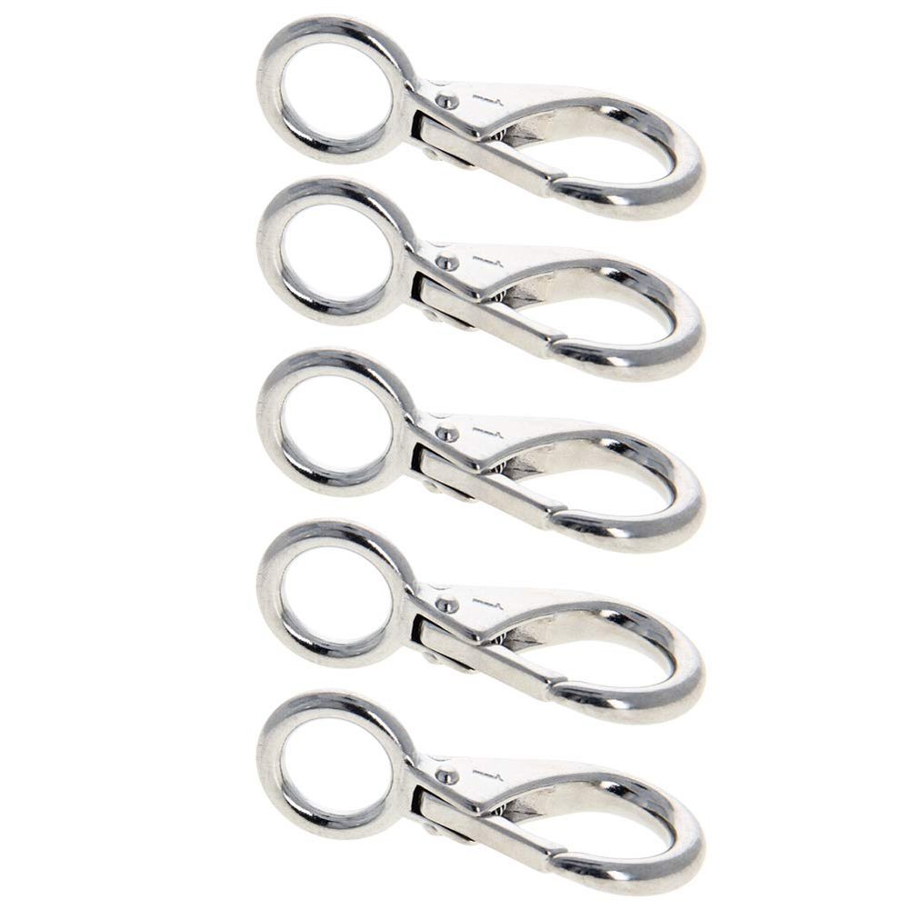 MroMax Fixed Eye Hook,316 Stainless Steel 0 Carabiner Lock Boat Clip Hook 70mm Length Silver Tone 5pcs